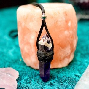 Dream Amethyst Black Leather Wrapped Necklace